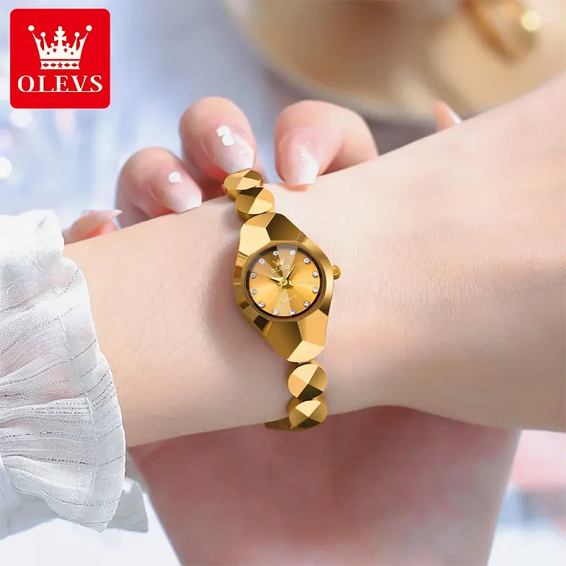 Olevs Tungsten Steel Gold Dial Gold-tone Ladies Watch | 7007